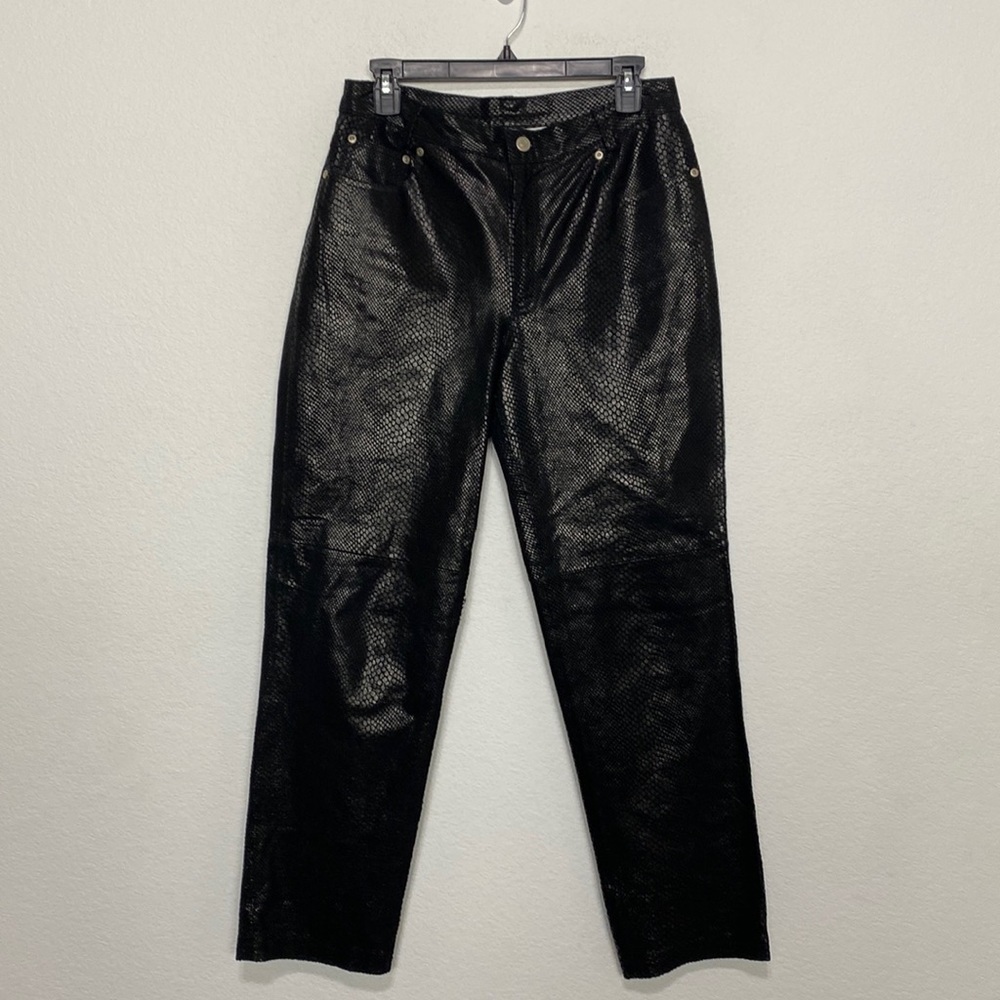 Vintage Jeanology Collection Black Reptile Print 100% Leather Pants Size 12P